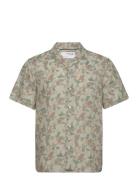 Slhrelax-Geo-Linen Shirt Ss Aop B Tops Shirts Short-sleeved Khaki Gree...