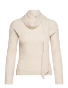 Yasmanda Scarf Ls Knit - Ka Tops Knitwear Jumpers Beige YAS