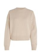 Cashmere Blend Crewneck Sweater Tops Knitwear Jumpers Beige Calvin Kle...