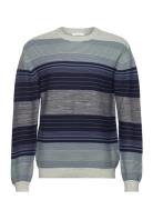 Loose Striped Multicolored Crew Nec Tops Knitwear Round Necks Blue Kno...