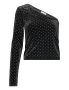 Strass Velvet Top Tops T-shirts & Tops Long-sleeved Black Mango