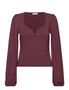 Rudina Puff Sleeve Top Tops T-shirts & Tops Long-sleeved Burgundy Bubb...