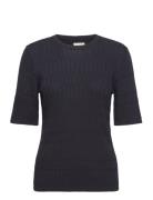 Textured Short Sleeve C-Neck Tops Knitwear Jumpers Navy GANT