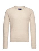 Cotton Linen Texture C-Neck Tops Knitwear Round Necks Cream GANT