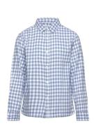 Gingham Check Cotton Shirt Tops Shirts Long-sleeved Shirts Blue Mango