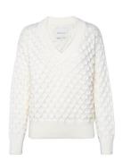 Textured Knit V-Neck Tops Knitwear Jumpers Cream GANT