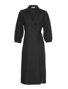 Mschjovene Ginia 3/4 Wrap Dress Knelang Kjole Black MSCH Copenhagen