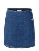 Slfclair Mw Mid Bl Shor Wrap Denim Skirt Kort Skjørt Blue Selected Fem...