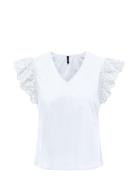 Onllou Life Emb S/S Frill Top Wvn Tops Blouses Short-sleeved White ONL...