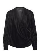 Pleated Velvet Surplice Blouse Tops Blouses Long-sleeved Black Lauren ...