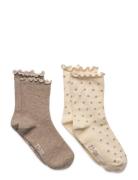 Socks W. Lettuce Hem Sokker Strømper Beige Minymo