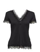 T-Shirt Ss Tops Blouses Short-sleeved Black Rosemunde