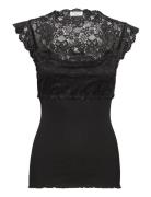 Silk Top W/ Lace Tops T-shirts & Tops Sleeveless Black Rosemunde