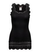 Silk Top W/ Lace Tops T-shirts & Tops Sleeveless Black Rosemunde