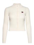 Tjw Zip Thru Badge Cardigan Tops Knitwear Cardigans White Tommy Jeans