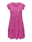 Carmay Cap Sleeves Frill Dress Jrs Kort Kjole Pink ONLY Carmakoma