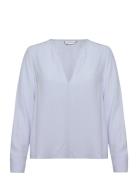 Viscose Crepe V-Neck Blouse Tops Blouses Long-sleeved Blue Tommy Hilfi...