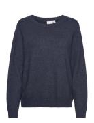 Viril O-Neck L/S Knit Top - Noos Tops Knitwear Jumpers Navy Vila