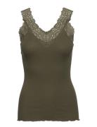 Organic Top W/ Lace Tops T-shirts & Tops Sleeveless Khaki Green Rosemu...