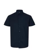 Slhreg-New Linen Shirt Ss Noos Tops Shirts Short-sleeved Navy Selected...