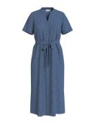 Videlea V-Neck S/S Midi Dress/R/Vol Knelang Kjole Navy Vila