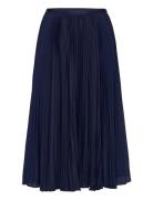 Pleated Georgette Skirt Knelangt Skjørt Navy Polo Ralph Lauren