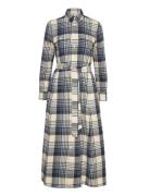 Plaid Cotton Twill Shirtdress Knelang Kjole Blue Polo Ralph Lauren