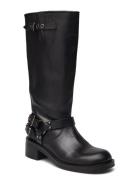 Biaharper Biker Boot Pull Up Leather Høye Støvletter Black Bianco