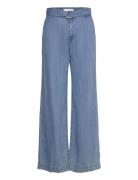 Flowy Wideleg Trousers With Belt Bottoms Trousers Wide Leg Blue Mango