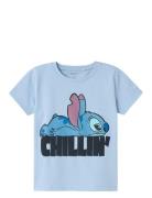 Nmmalbie Stitch Ss Top Box Wdi Tops T-shirts Short-sleeved Blue Name I...