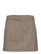 Houndstooth Belt Miniskirt Kort Skjørt Brown Mango