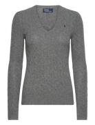 Cable-Knit Wool-Cashmere V-Neck Sweater Tops Knitwear Jumpers Grey Pol...