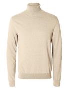 Slhberg Roll Neck B Tops Knitwear Turtlenecks Beige Selected Homme