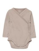 Baby Rib Jersey Body Crossover W. Longsleeve Bodies Wrap Bodies Grey C...