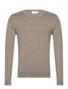 Slhberg Ls Knit V-Neck Noos Tops Knitwear V-necks Khaki Green Selected...