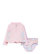 Cnvg 2Pc Rash Guard Sport Swimsuits Pink Converse