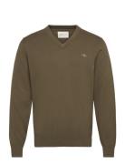 Classic Cotton V-Neck Tops Knitwear V-necks Khaki Green GANT