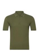 Waffle Polo Ss Tops Knitwear Short Sleeve Knitted Polos Green Baracuta