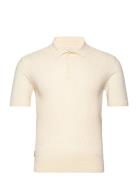 Waffle Polo Ss Tops Knitwear Short Sleeve Knitted Polos Cream Baracuta