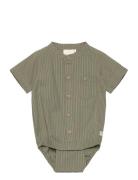 Body Shirt Ss Stripe Bodies Short-sleeved Green En Fant