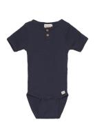 Body Ss Rib Bodies Short-sleeved Navy Minymo