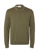 Slhberg Ls Half Zip Polo Noos Tops Knitwear Half Zip Jumpers Green Sel...