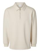 Slhrelax-Emanuel Soft Polo Zip Sweat Ex Tops Polos Long-sleeved Cream ...