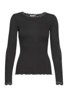 Organic T-Shirt W/ Lace1 Tops T-shirts & Tops Long-sleeved Black Rosem...