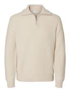 Slhland Ls Knit Half Zip Tops Knitwear Half Zip Jumpers Cream Selected...