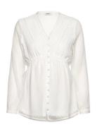 Olmbettina Ls V-Neck Dnm Blouse Wvn Tops Blouses Long-sleeved White On...