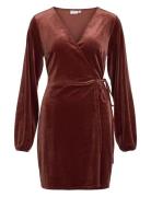 Vikatja L/S Short Velvet Wrap Dress/Ka Kort Kjole Burgundy Vila