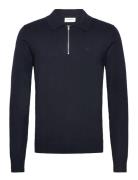 Ecovero L/S Zip Polo Tops Knitwear Long Sleeve Knitted Polos Navy Lind...