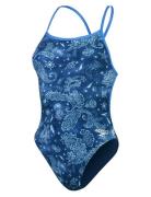 Womens Allover Digital Vback Sport Swimsuits Blue Speedo