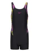 Girls Printed Panel Legsuit Badedrakt Badetøy Black Speedo